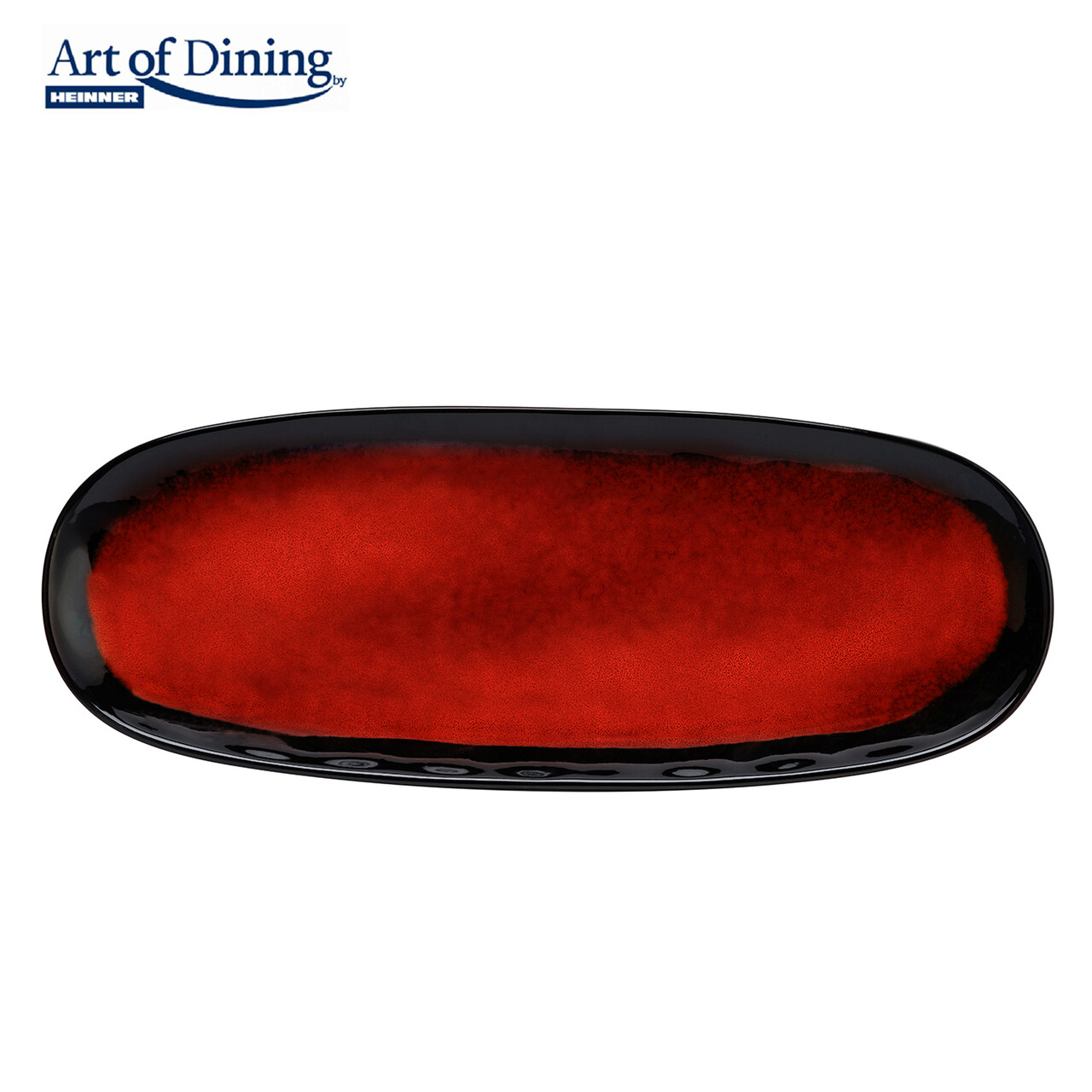 Set 4 platouri pentru servire Vulcano, Art of Dining by Heinner, 37.8x14.8x2.3 cm, ceramica, rosu/negru - imagine 3